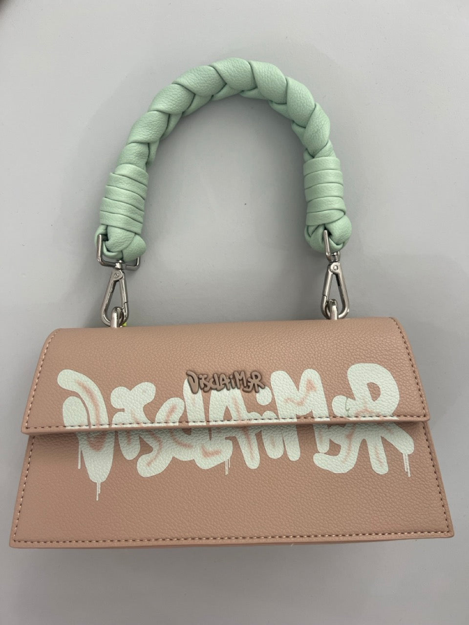 Borsa manico intrecciato e stampa grande