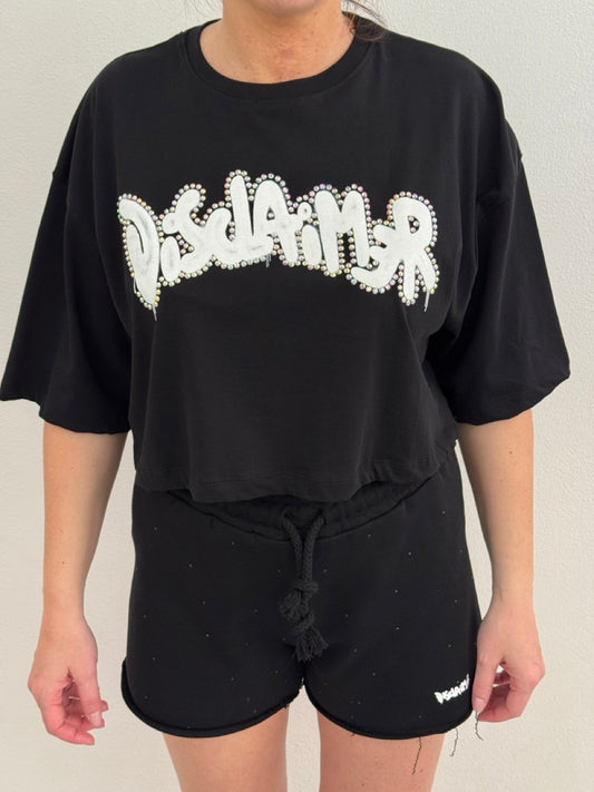 T-shirt crop con strass